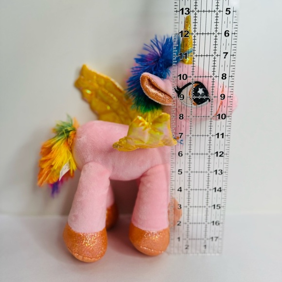Unicorn Alicorn Pink Yellow Shiny Wings Plush Stuffed Animal 14" Glitter‎ - Picture 12 of 14